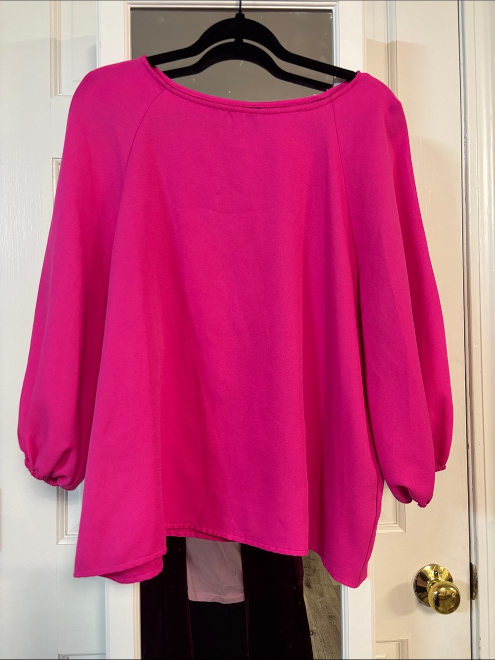 SHEIN Hot Pink Boatneck Long Sleeve Blouse | XL |Baloon Sleeve | Dressy Casual